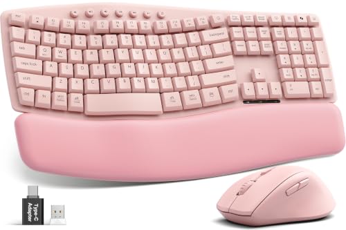 Pink Wireless Keyboard and Mouse Combo, Ergonomic Wave, 30dB Quiet, MA41 - color: Pink