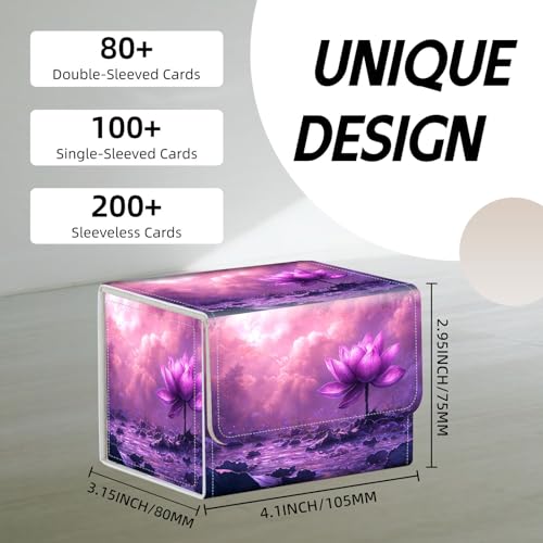 Trading Card Storage Box, Holds 100+ for MTG Cards, PU Leather with Magnetic Closure, Giant Purple Lotus in Pink Misty Pond Durable Deck Box for Magic the Gathering, Trading Card Games - color: Giant Purple Lotus in Pink Misty Pond