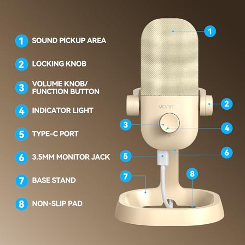 USB Microphone for PC, Plug & Play Cardioid Condenser Mic - color: Beige