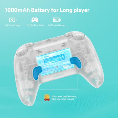 8Bitdo Ultimate 2 Wireless 2.4G Controller (Transparent Blue) | For Windows PC, Apple, Steam & Android, TMR Joystick, Star-Ring RGB Lights, Adjustable Trigger Locks, Charging Dock Included - color: Transparent Blue