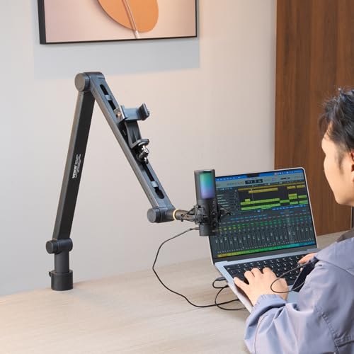 VEVOR Microphone Boom Arm, with Desk Mount Clamp, Adjustable Mic Stand with Cable Management,360° Rotatable,3/8" to 5/8" Adapter, for Recording Studio Streaming Gaming Blue Yeti SM7B Audio Podcast - style: Mic Boom Arm
