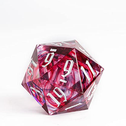Cusdie Single D20 DND Dice with Sharp Edges and Glitter Foil Inclusions, 20 Sided D&D Dice, 33mm Handcrafted Polyhedral Dice, for Role Playing Game (Red/Black) - color: Red Black