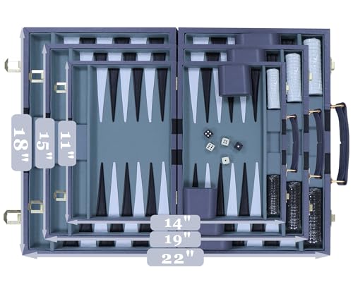Backgammon Set - Classic Board Game with Premium PU Leather Case - Portable Travel Strategy Backgammon Game Set for Adults, Kids Family Game Night, Vacation & Gifts (18inch Large, Gray) - color: Gray, style: 18inch