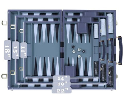 Backgammon Set - Classic Board Game with Premium PU Leather Case - Portable Travel Strategy Backgammon Game Set for Adults, Kids Family Game Night, Vacation & Gifts (18inch Large, Gray) - color: Gray, style: 18inch