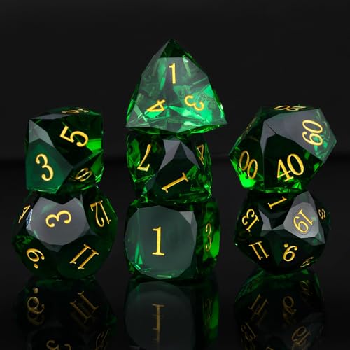 Resin DND Dice Set, 7 Pieces Handmade Sharp Edge Polyhedral Dice for Role Playing Game, Dice Accessory for D&D RPG Players and Starters d4 d6 d8 d10 d12 d20 with Gift Box (Dark Green) - color: Dark Green