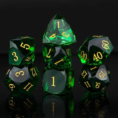Resin DND Dice Set, 7 Pieces Handmade Sharp Edge Polyhedral Dice for Role Playing Game, Dice Accessory for D&D RPG Players and Starters d4 d6 d8 d10 d12 d20 with Gift Box (Dark Green) - color: Dark Green