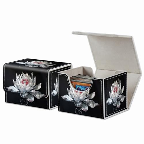 Strong Magnet Card Case Deck Box Mtg Card Box Playing Card Box Magic Deck Box Tcg Up to 200 Cards Creative Pattern Trading Card Storage Box for Collectible Card Games, White Lotus Silk Flower - color: White Lotus Silk Flower