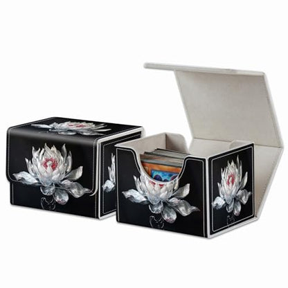 Strong Magnet Card Case Deck Box Mtg Card Box Playing Card Box Magic Deck Box Tcg Up to 200 Cards Creative Pattern Trading Card Storage Box for Collectible Card Games, White Lotus Silk Flower - color: White Lotus Silk Flower