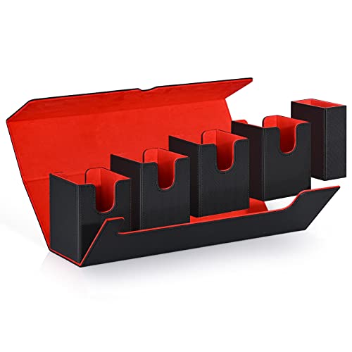 UAONO Card Deck Box with Dice Tray for MTG, 5 in 1 Card Deck Case Holds 800+ Unsleeved Cards, Strong Magnet Organizer Compatible with Yugioh TCG Sports Cards (Black Red) - color: A3-Black&Red, size: 5 IN 1