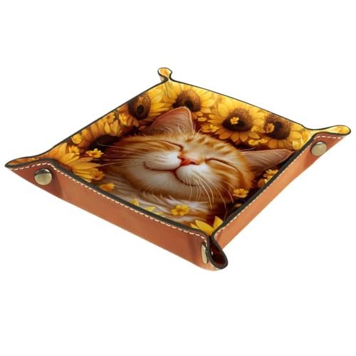 Dice Trays Sunflowers Sleeping Cat Holder Storage Box for Dice Games Like RPG DND, Leather Dice Holder Portable Folding Rolling Dice Tray, 16x16cm - color: Multi 2