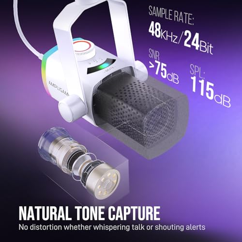 FIFINE Streaming Microphone Kit for Gaming, XLR/USB Dynamic Mic with RGB Boom Arm Stand for Podcast Vocal, PC Microphone with Mute Tap, 3-in-1 Volume Knob, Audio Balance-AmpliGame AM8PROT White - color: White