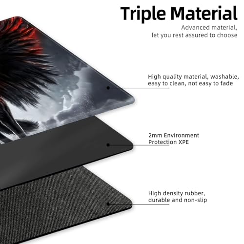 for MTG Playmat TCG Card Game Mat with Stitched Edges,Board Game Mats Non-Slip Waterproof Rubber Base 24 x 14 inch for CCG RPG DTCG Trading Card,Dark Wolf Wings - color: Dark Wolf Wings