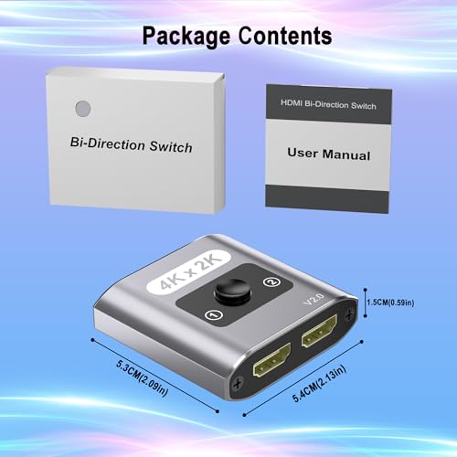 HDMI Switch Splitter 4K@60Hz, Aluminum Bi-Directional HDMI 2.0 Switcher, HDMI Splitter 1 in 2 Out/ 2 in 1 Out, Support 4K 3D HDR for Xbox, PS5/4/3, Fire Stick, Roku, HDTV, Projector, Computer (Gray) - color: Gray