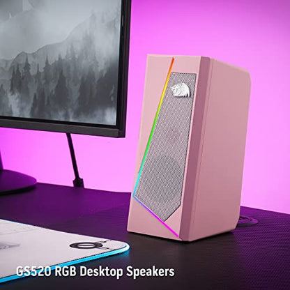 Redragon GS520 Wired 2.0 Channel Stereo Sound Desktop RGB Computer Speakers | Enhanced Auido Quality, Plug & Play USB Powered PC Gaming Speaker, 6 Colorful Backlight Modes, Easy-Access Volume Control - color: Pink
