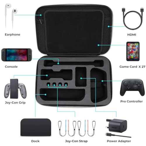 Mumba Deluxe Carrying Case for Nintendo Switch 2 [Max Version] All-in-One Hard Shell Travel Case,27 Game Card Slot, for Switch 2 Console, Pro Controller, Dock, Joy-Con, Switch 2 Accessories (Black)