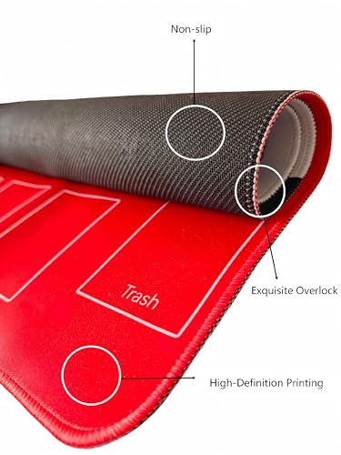 24" Playmat for Trading Card Games with Damage Counters, 2 Player Gaming Mat Board Stadium with Playmat Bag, Red-White, 2mm Thick - color: Red/White+counters