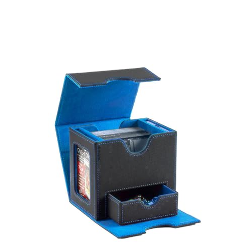 CMFYlive Card Deck Box for Commander deck box MTG Deck Box Gamegenic Card Fits 100+ Double Sleeved Cards Magic Commander Storage Boxes with 2 Dividers and 2 Toploader Fit for Magic Cards Black/Blue - color: Black/Blue