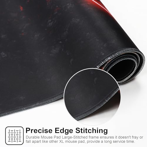 Large Gaming Mouse Pad with Stitched Edges,[35.4x15.7In] Extended Mouse Pad with Non-Slip Natural Rubber Base for Gamer/Desktop/Office/Home-90x40 Firering - color: 90x40 Firering