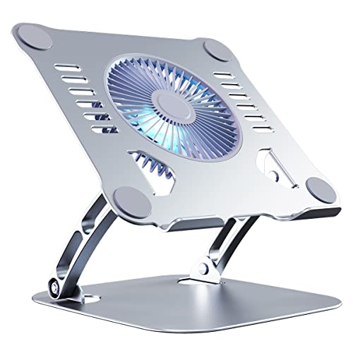 SHUWEI Laptop Cooling Stand with 3 Speed Fan, Adjustable Height Laptop Stand for Desk, Ergonimic Aluminum Laptop Cooling Pad for 10-15'' Notebook - Silver - color: Silver, size: For 15" Laptop & No 360°Rotation