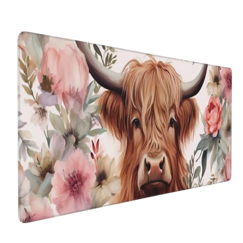 35.4 x 15.7 in, Waterproof XXL Large Mouse Pad for Desk, Extended Keyboard Mouse Mat for Computer Office, Big Laptop Mouse pad, Gaming Pc-Highland Cow Pink Floral - color: Highland Cow Pink Floral