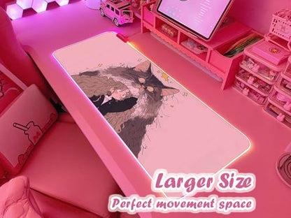 JMIYAV Pink RGB Gaming Mouse Pad 31.5x12 Inch PC XL Large Extended Glowing Led Light Up Desk Pad Non-Slip Rubber Base Computer Cute Mousepad Mat Desk Accessories Gaming Setup Fuzzy Shelter - color: Fuzzy Shelter
