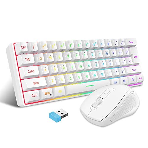 Snpurdiri 2.4G 60% Wireless Gaming Keyboard and Mouse Combo (White) | Include Small Wireless Gaming Keyboard, Ergonomic Design Mini Wireless Mouse - color: White Combo