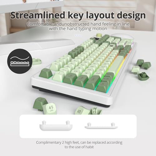 Owpkeenthy 96% Wireless Matcha Green Keyboard with Number Pad Knob, 98 Keys Silent Mechanical Feeling Membrane Creamy Gaming Keyboard 3-Mode Wired/Bluetooth 5.0/2.4G for Win/Mac(98 Matcha) - color: 98 Matcha