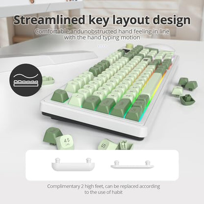 Owpkeenthy 96% Wireless Matcha Green Keyboard with Number Pad Knob, 98 Keys Silent Mechanical Feeling Membrane Creamy Gaming Keyboard 3-Mode Wired/Bluetooth 5.0/2.4G for Win/Mac(98 Matcha) - color: 98 Matcha