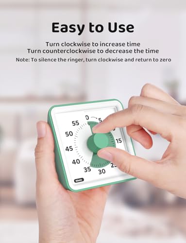 LIORQUE Visual Timer for Kids, 60 Minute Countdown Timer, Green | Non-Ticking, 3 Volume Levels, Timer for Classroom Kitchen Office ADHD, 2 AAA Batteries Included - color: Green