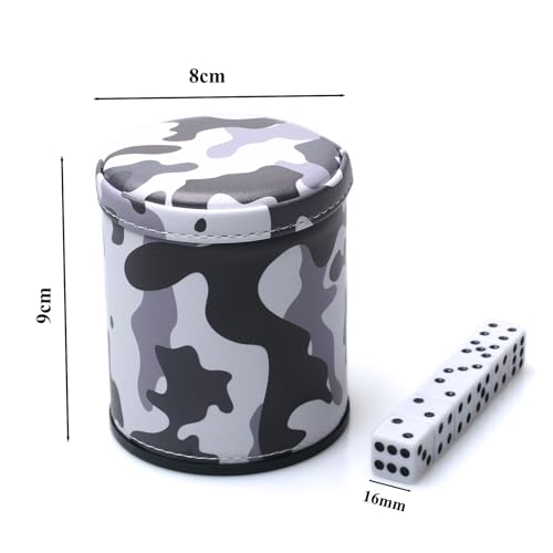 PU Leather Dice Cup Set, Felt Lined Camouflage Dice Shaker with 6 Dice for Liars Farkle Yahtzee Game - color: Camo Grey