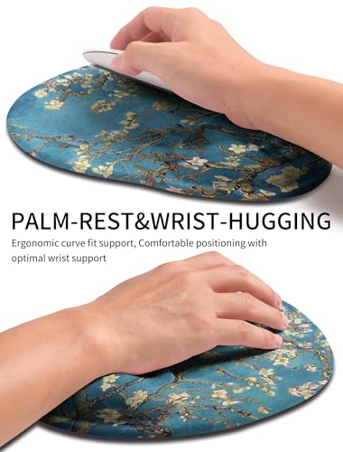 Palm-Rest and Wrist-Hugging Mouse Pad Wrist Rest, Ergonomic Wrist Support with Curve Fitting Cushioned Memory Foam for Carpal Tunnel Pain Relief, 9.9 x 8.3 Inch, Van Gogh Apricot Blossom - color: Van Gogh Apricot Blossom