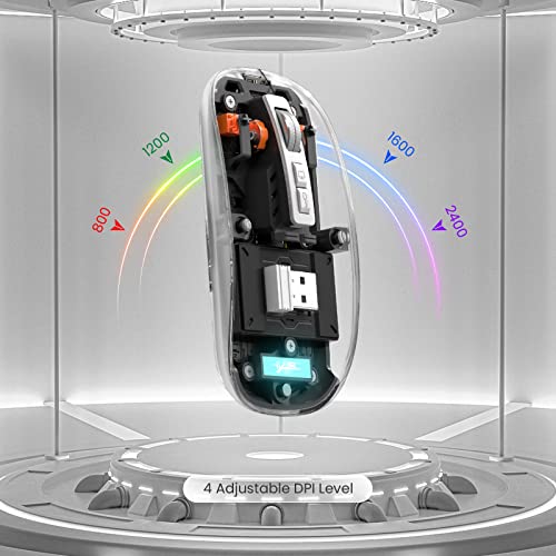 A.JAZZ Wireless Bluetooth5.1&2.4G Mini Lightweight Mouse,Transparent Clear Cool,Rechargeable Silent Computer Mice,Nano USB C Receiver,LED Battery Magic Silm for Office/PC/Mac/Laptop/Apple/ipad(Black) - color: Black
