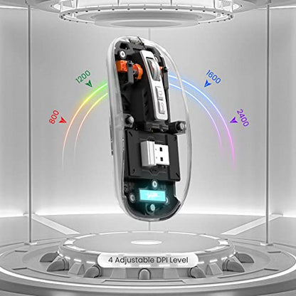 A.JAZZ Wireless Bluetooth5.1&2.4G Mini Lightweight Mouse,Transparent Clear Cool,Rechargeable Silent Computer Mice,Nano USB C Receiver,LED Battery Magic Silm for Office/PC/Mac/Laptop/Apple/ipad(Black) - color: Black