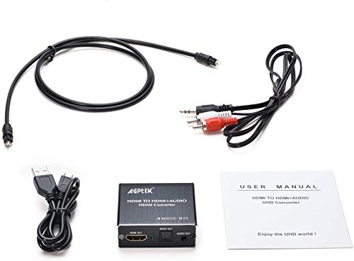 4K x 2K HDMI Audio Extractor Splitter, HDMI Audio Converter Adapter | Support Ultra HD 4K Toslink Optical Audio Output and 3.5mm with optical fiber cable