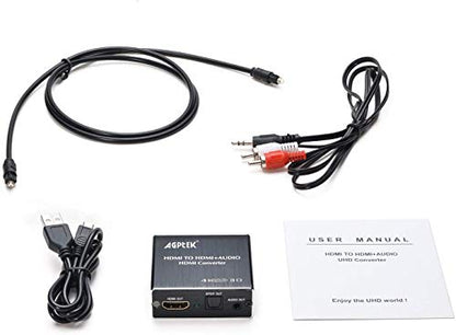 4K x 2K HDMI Audio Extractor Splitter, HDMI Audio Converter Adapter | Support Ultra HD 4K Toslink Optical Audio Output and 3.5mm with optical fiber cable