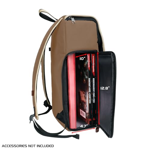 ENHANCE Designer Edition DnD Backpack - Stylish RPG Backpack for Dungeons and Dragons - Travel DnD Bag fits 4 Books and Binder with Miniature Storage, Map Holder, Comfortable Shoulder Straps (Tan) - color: Tan