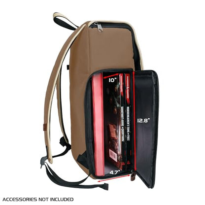 ENHANCE Designer Edition DnD Backpack - Stylish RPG Backpack for Dungeons and Dragons - Travel DnD Bag fits 4 Books and Binder with Miniature Storage, Map Holder, Comfortable Shoulder Straps (Tan) - color: Tan