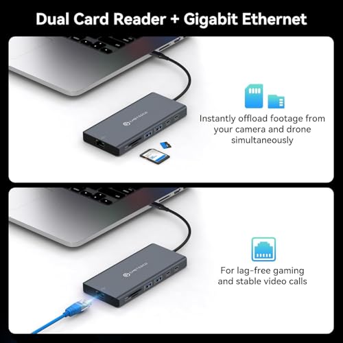 USB C Laptop Docking Station 3 Monitors with Dual DisplayPort 4K@120Hz and HDMI 4K@60Hz, 12 in 1 Thunderbolt Hub with USB A 3.0, USB C 3.2, Ethernet, SD, TF, PD 100W - size: DP+DP+HDMI