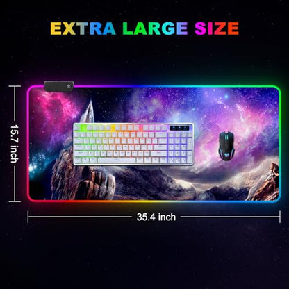 ARTSO RGB Gaming Mouse Pad, Large Extended Soft Led Mouse Pad with 14 Lighting Modes 2 Brightness, Water Resist Keyboard Pad, Computer Mousepads Mat 35.4x15.7inch, Starry Mountains - color: Starry Mountains