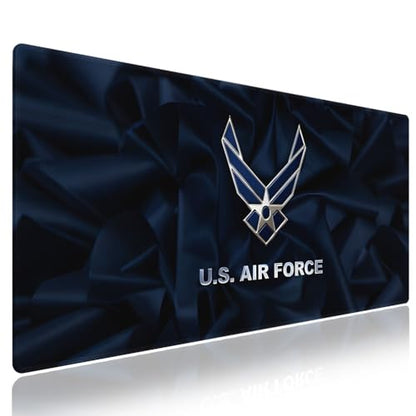 US Air Force Patriotic Large Mouse Pad, Navy Blue Military Veteran Desk Mat | Keyboard Mat Stitched, 31.5" x 11.8", Anti-Slip Base Smooth Surface - color: Vibrant Design J09K