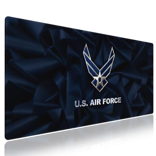 US Air Force Patriotic Large Mouse Pad, Navy Blue Military Veteran Desk Mat | Keyboard Mat Stitched, 31.5" x 11.8", Anti-Slip Base Smooth Surface - color: Vibrant Design J09K