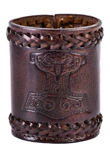 Ulfberth - Viking dice Cup with Embossed Motif - Genuine Leather - Medieval Leather Cup with Engraving (Thor's Hammer Style, Brown) - color: Thor's Hammer, Brown