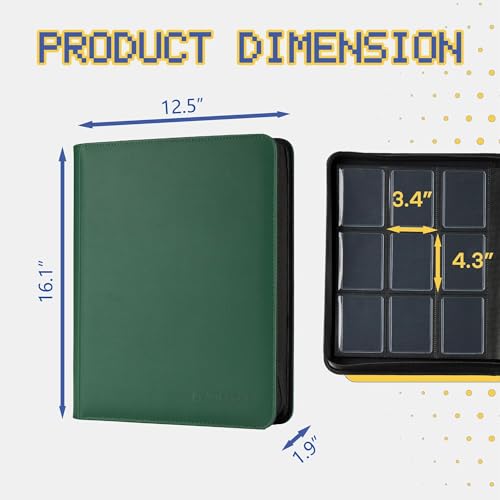 9-Pocket Toploader Binder, Clovecat Premium Card Book， Holds 252 Trading Card with 20 Removable Top-loader Sleeves，PU Card Holder Folders,Card Album for MTG, TCG, Yugioh, Game & Sports Cards(Green) - color: Green
