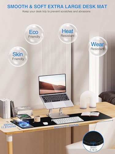 TopMade Mouse Pad with 15W Fast Wireless Charging, 31.5"x11.81" XL Large Gaming Mousepad, Waterproof Desk Pad, Classic Black Computer Desk Mat(Includes 20W PD Power Adapter & 6.56ft Woven Cable) - color: Black-31.5"x11.8"-with Adapter