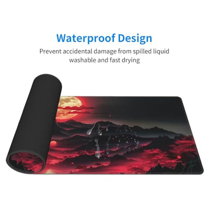 Extended Gaming Mouse Pad, Large Desk Mat XL Anime Mouse Pad Waterproof with Stitched Edges, Non-Slip Desktop Pad for Home and Office, Level Up Your 31.5x11.8 Inch (Darkness Red Moon3) - color: Darkness Red Moon3