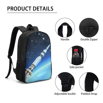 Back Pack School Bag Bookbag for 6+ Years Old Kids Boys Girls 17 Inch Black Lightweight Daypack Rocket Pattern - color: Rocket Backpack