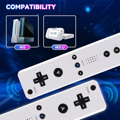 TechKen Wii Controllers 2 Pack - Remote with Silicone Case and Wrist Strap for Wii U - color: White