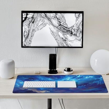 Large Gaming Mouse Pad with Blue Dragon Design, Extended Desk Mat, Non-Slip Rubber Base, 35.4" x 15.7" - color: Blue Dragon