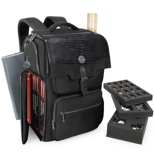 ENHANCE Collector's Edition DnD Backpack - RPG DM Bag for Dungeons and Dragons - DnD Bag fits 6-8 Books, 18" Laptop/DM Screen Slot, Miniature Foam Trays, Accessory Pockets, Map Strap (Dragon Black) - color: Dragon Black
