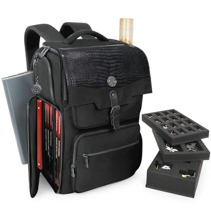 ENHANCE Collector's Edition DnD Backpack - RPG DM Bag for Dungeons and Dragons - DnD Bag fits 6-8 Books, 18" Laptop/DM Screen Slot, Miniature Foam Trays, Accessory Pockets, Map Strap (Dragon Black) - color: Dragon Black